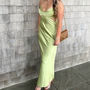 Silk green dress with open back